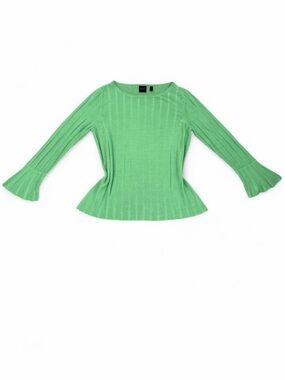 Rafaella Mint Ribbed Bell-Sleeve Knit Top
